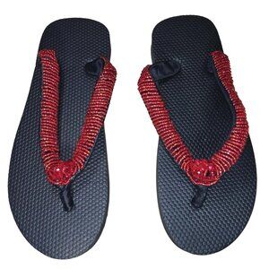 Beaded Flip Flops for Women Summer Style Sandals - (Red 1)